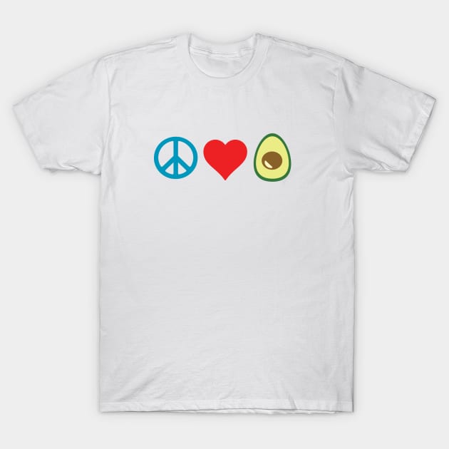 Peace, Love, Avocado (on white) T-Shirt by TheHippiest